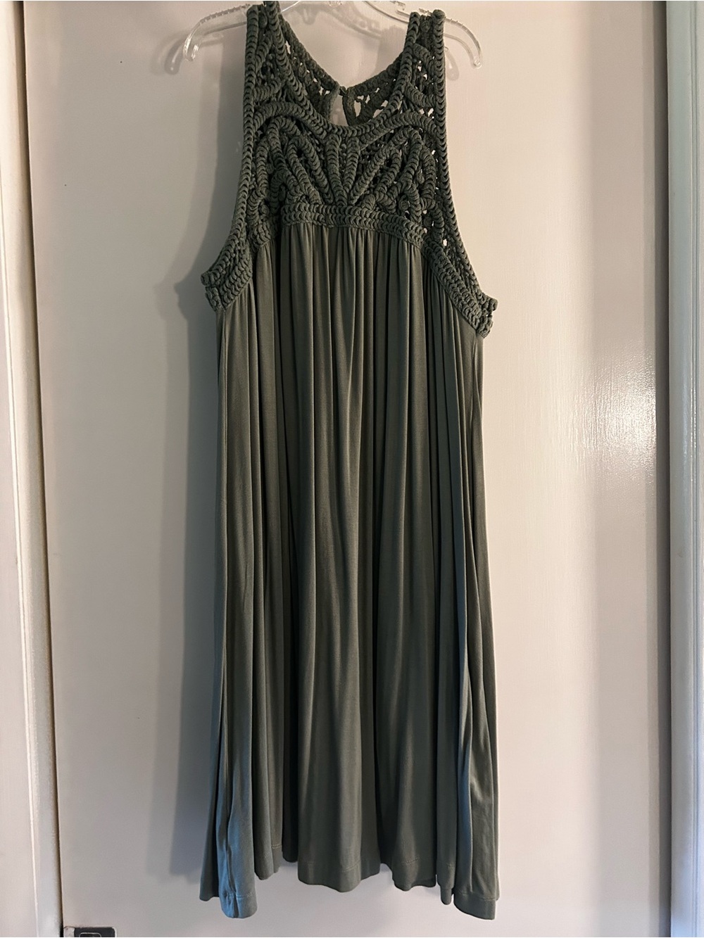 LOFT Olive Crochet Yoke Midi Dress